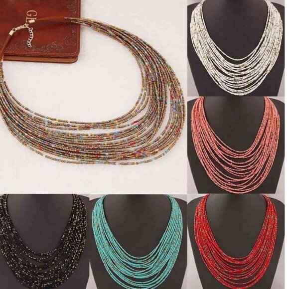 Multi Strand Layer Beaded Necklace - Picture 2 of 3